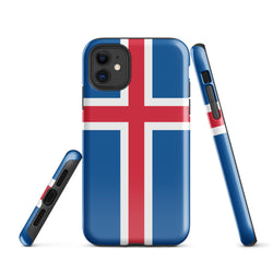 Iceland Island Icelandic Flag iPhone Case 15 14 13 12 11 Pro Max Plus Mini Tough Fitted Hard Protective Shell Glossy Rubber Phone Case Gift