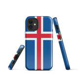 Iceland Island Icelandic Flag iPhone Case 15 14 13 12 11 Pro Max Plus Mini Tough Fitted Hard Protective Shell Glossy Rubber Phone Case Gift