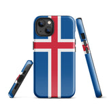 Iceland Island Icelandic Flag iPhone Case 15 14 13 12 11 Pro Max Plus Mini Tough Fitted Hard Protective Shell Glossy Rubber Phone Case Gift