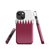 Qatar Qatari Flag iPhone Case 15 14 13 12 11 Pro Max Plus Mini Tough Fitted Hard Protective Shell Glossy Rubber Phone Case Gift Idea