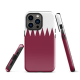 Qatar Qatari Flag iPhone Case 15 14 13 12 11 Pro Max Plus Mini Tough Fitted Hard Protective Shell Glossy Rubber Phone Case Gift Idea