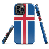 Iceland Island Icelandic Flag iPhone Case 15 14 13 12 11 Pro Max Plus Mini Tough Fitted Hard Protective Shell Glossy Rubber Phone Case Gift