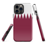 Qatar Qatari Flag iPhone Case 15 14 13 12 11 Pro Max Plus Mini Tough Fitted Hard Protective Shell Glossy Rubber Phone Case Gift Idea