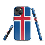 Iceland Island Icelandic Flag iPhone Case 15 14 13 12 11 Pro Max Plus Mini Tough Fitted Hard Protective Shell Glossy Rubber Phone Case Gift