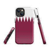 Qatar Qatari Flag iPhone Case 15 14 13 12 11 Pro Max Plus Mini Tough Fitted Hard Protective Shell Glossy Rubber Phone Case Gift Idea