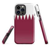 Qatar Qatari Flag iPhone Case 15 14 13 12 11 Pro Max Plus Mini Tough Fitted Hard Protective Shell Glossy Rubber Phone Case Gift Idea