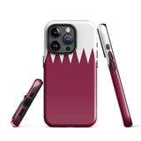 Qatar Qatari Flag iPhone Case 15 14 13 12 11 Pro Max Plus Mini Tough Fitted Hard Protective Shell Glossy Rubber Phone Case Gift Idea